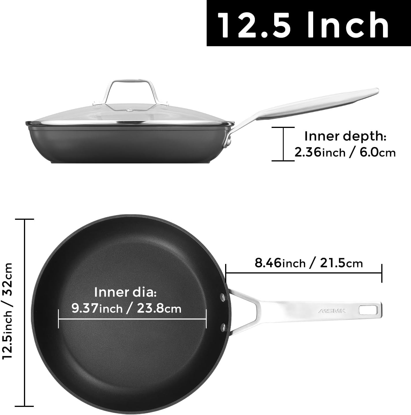 MsMk 12 1/2 inch Non Stick Frying Pan with Lid,Titanium and Ceramic Nonstick Large Skillet,Stay-Cool Handle,Scratch-resistant,Non-Toxic,Induction,Dishwasher Safe, Oven Safe to 700°F