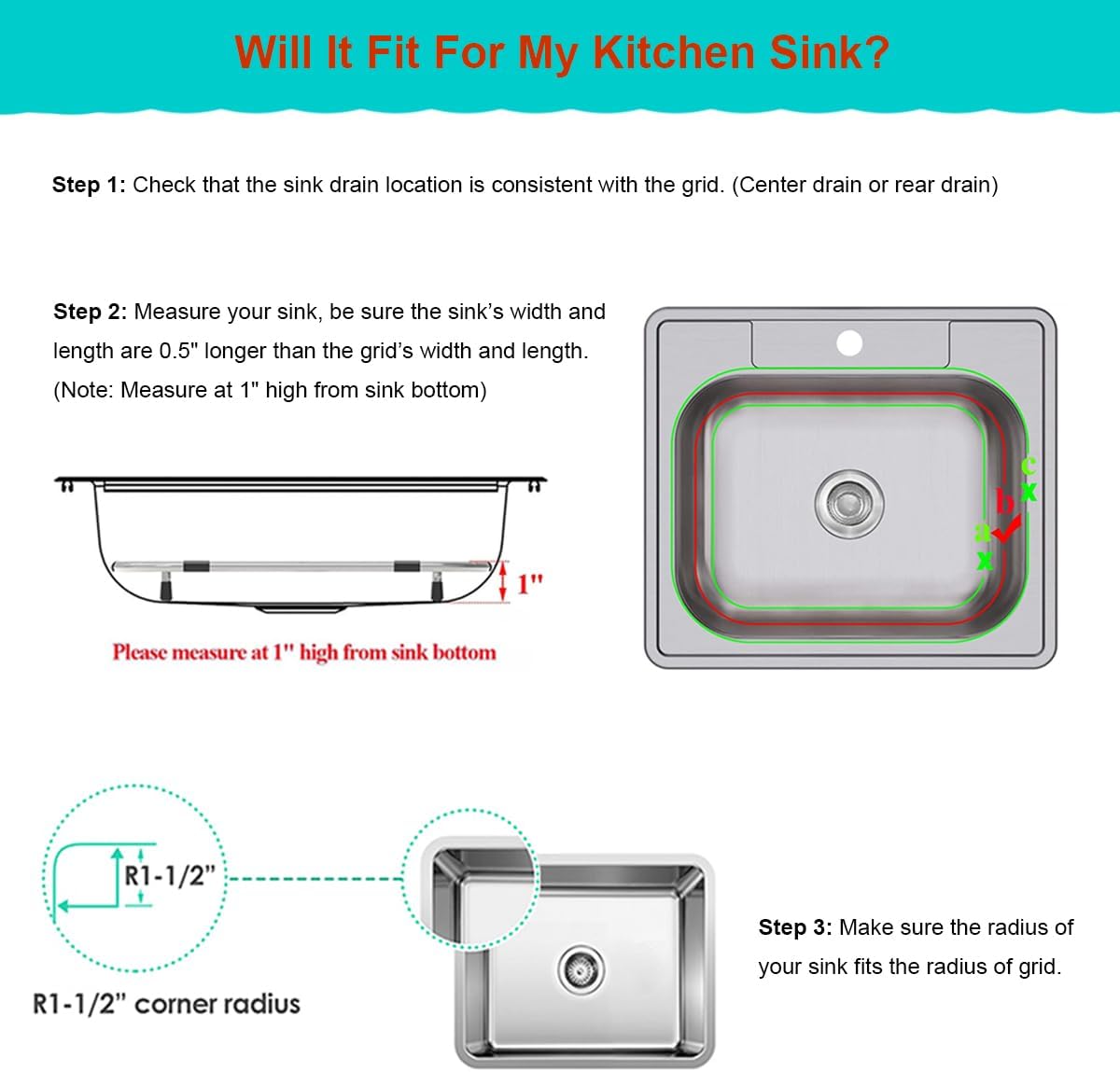 Orgneas Sink Protectors for Kitchen Sink, Universal Double Bowl Sink Bottom Grid 13.2"x11.6"x1.25", 304 Premium Stainless Steel Kitchen Sink Protector Grid Sink Grate Rack Centered Drain 2 Packs