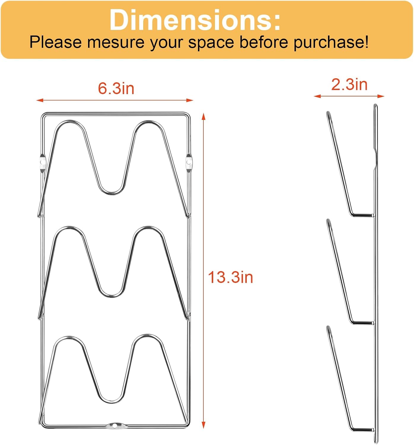 2 Pack Pot-Lid-Organizer, 6-Tier Pots and Pans Lid-Organizer for Cabinet Door/Wall, No Drilling Adhesive Wall/Door Mounted Rustproof Pot-Lid-Holder for Kitchen Organization - silver