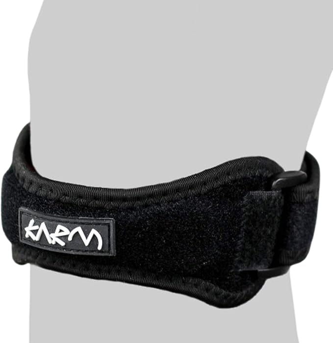 KARM Patella Band - Patellar Tendon Support Strap - Knee Bands for Pain, Basketball, Sports - Jumpers Knee Brace for Women & Men (XS/S/M/L/XL, Single Strap, Black)