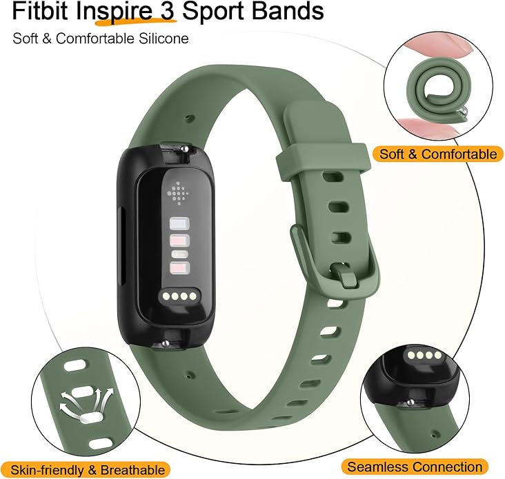 3 Pack Bands Compatible with Fitbit Inspire 3 Bands, Soft Silicone Adjustable Wristband Replacement Sport Straps Compatible with Fitbit Inspire 3 Fitness Tracker