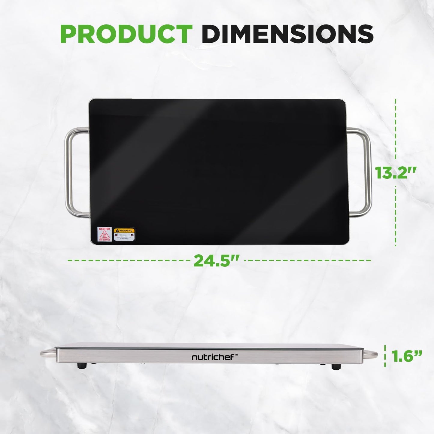 NutriChef Large Electric Warming Tray | 20" x 12" Hot Plate | Ideal for Buffets, Restaurants, Parties, & Home Dinners - Glass Top Keeps Food Hot - Perfect for Events | Heats your food to 200°F