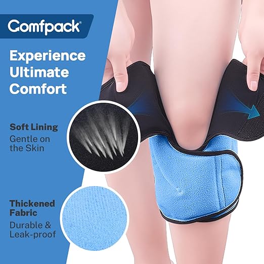 Knee Ice Pack Wrap for Sports Injuries with Compression Straps, Reusable Knee Cold Pack Physical Therapy for Leg Pain Relief, Swelling, ACL, Osteoarthritis, Meniscus Tear, Stay in Place