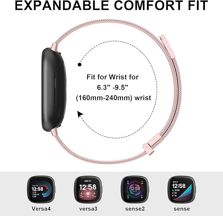 Meliya Metal Band for Fitbit Sense 2 / Sense Bands, Fitbit Versa 4 / Versa 3 Bands Women Men, Stainless Steel Mesh Magnetic Replacement Bracelet Strap for Fitbit Sense 2 / Versa 4 Smartwatch
