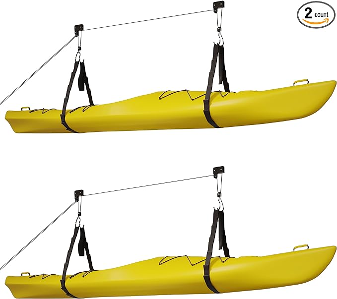 Kayak Storage Hoist - Overhead Pulley System with 125lb Capacity for Canoes, Bikes, Ladders, and More - for up to 12-Foot Ceilings