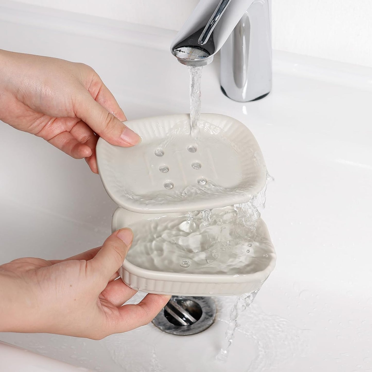 Soap Dish, Self-draining Bar Soap Holder, Ceramic Double Layer Soap Dishes for Bar Soap, Draining Soap Dish for Bathroom Shower Kitchen, Minimalist Vintage Style, Keep Soap Dry, Grey, ANTIS'S HOME