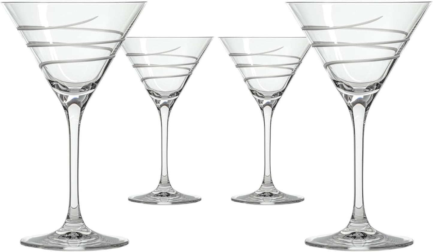 Rolf Glass Twist Martini Cocktail Glass | Set of 4 10oz Glasses | Lead-Free Glass | Engraved Martini Glasses | Proudly Made in the USA