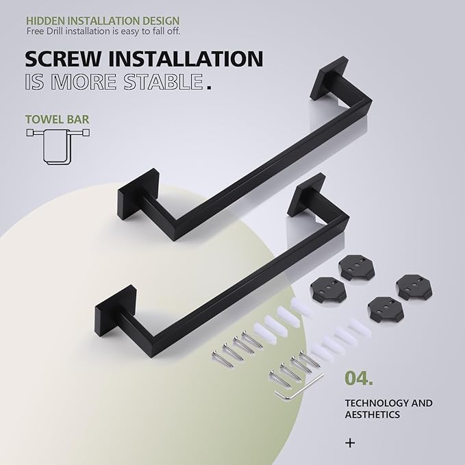 KOKOSIRI 16-Inch Single Towel Bar SUS304 Stainless 2 Pack, B4003BK-L16-P2
