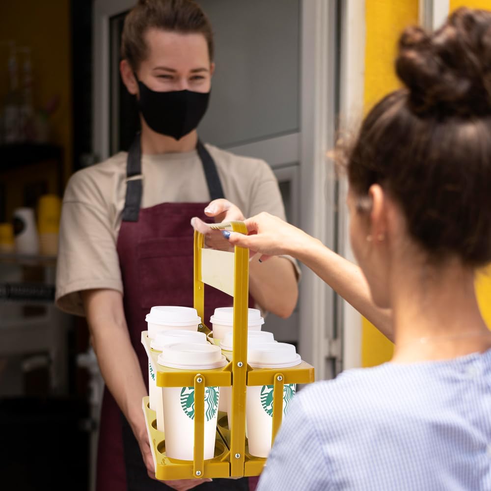 Reusable Drink Carrier with Handle for Doordash, Grubhub, Portable Cup/Coffee Holder Accessories for Delivery, Foldable Drinks Caddy with Tray, Car Durable Plastic Festive Bottle, Vacation