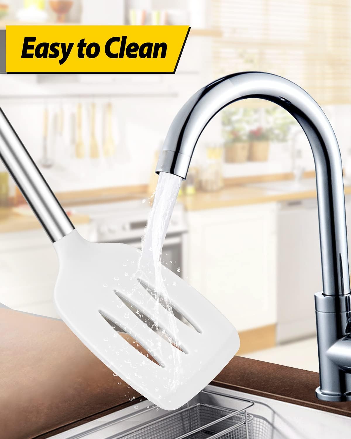 Pack of 2 Silicone Solid Turner, Non Stick Slotted Kitchen Spatulas, High Heat Resistant BPA Free Cooking Utensils, Ideal Cookware for Fish, Eggs, Pancakes(White)