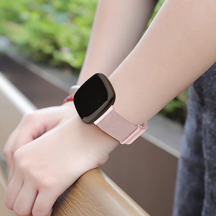 Meliya Metal Band for Fitbit Sense 2 / Sense Bands, Fitbit Versa 4 / Versa 3 Bands Women Men, Stainless Steel Mesh Magnetic Replacement Bracelet Strap for Fitbit Sense 2 / Versa 4 Smartwatch