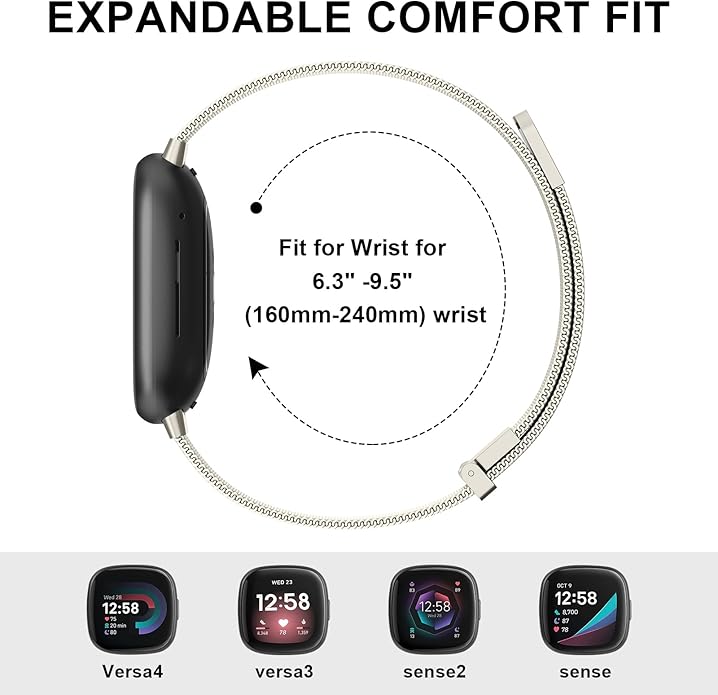 Meliya Metal Band for Fitbit Sense 2 / Sense Bands, Fitbit Versa 4 / Versa 3 Bands Women Men, Stainless Steel Mesh Magnetic Replacement Bracelet Strap for Fitbit Sense 2 / Versa 4 Smartwatch