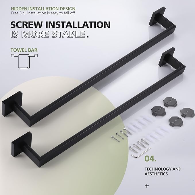 KOKOSIRI 24-Inch Single Towel Bar SUS304 Stainless 2 Pack, B4003BK-L24-P2