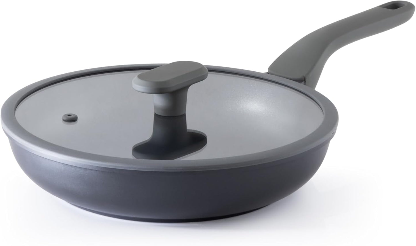 Nonstick Ceramic Frying Pan with Lid, 8/10 Inch Skillet with Stay Cool Handle, Fully Coated, Induction Compatible & Oven Safe, 100% Dishwasher Safe, PTFE & PFOA Free(10 Inch, Black Sesame)