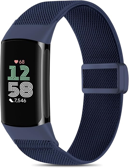 Magnetic Stretchy Nylon Compatible with Fitbit Charge 6 Bands/Fitbit Charge 5 Bands, Elastic Fabric Sport Adjustable Wristband Strap for Charge 5/6 Smartwatch Women Men
