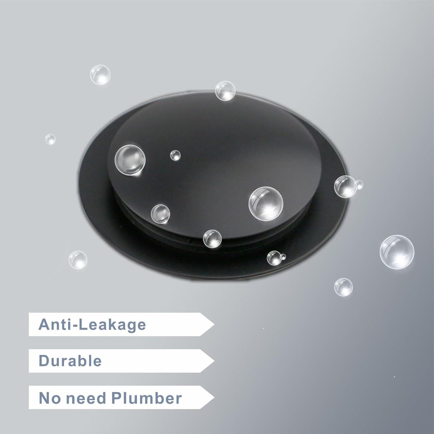 Matte Black Tub Drain Stopper, Hidrop Pop Up Universal Tub Dain Tip Toe Bathtub Drain Stopper, Fit 1.375 to 1.5 Inches, Replaces Lift and Turn, Tip-Toe and Trip Lever Drains for Tub, EZ Installation