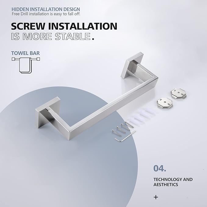 KOKOSIRI 12-Inch Single Towel Bar SUS304 Stainless B4003CH-L12