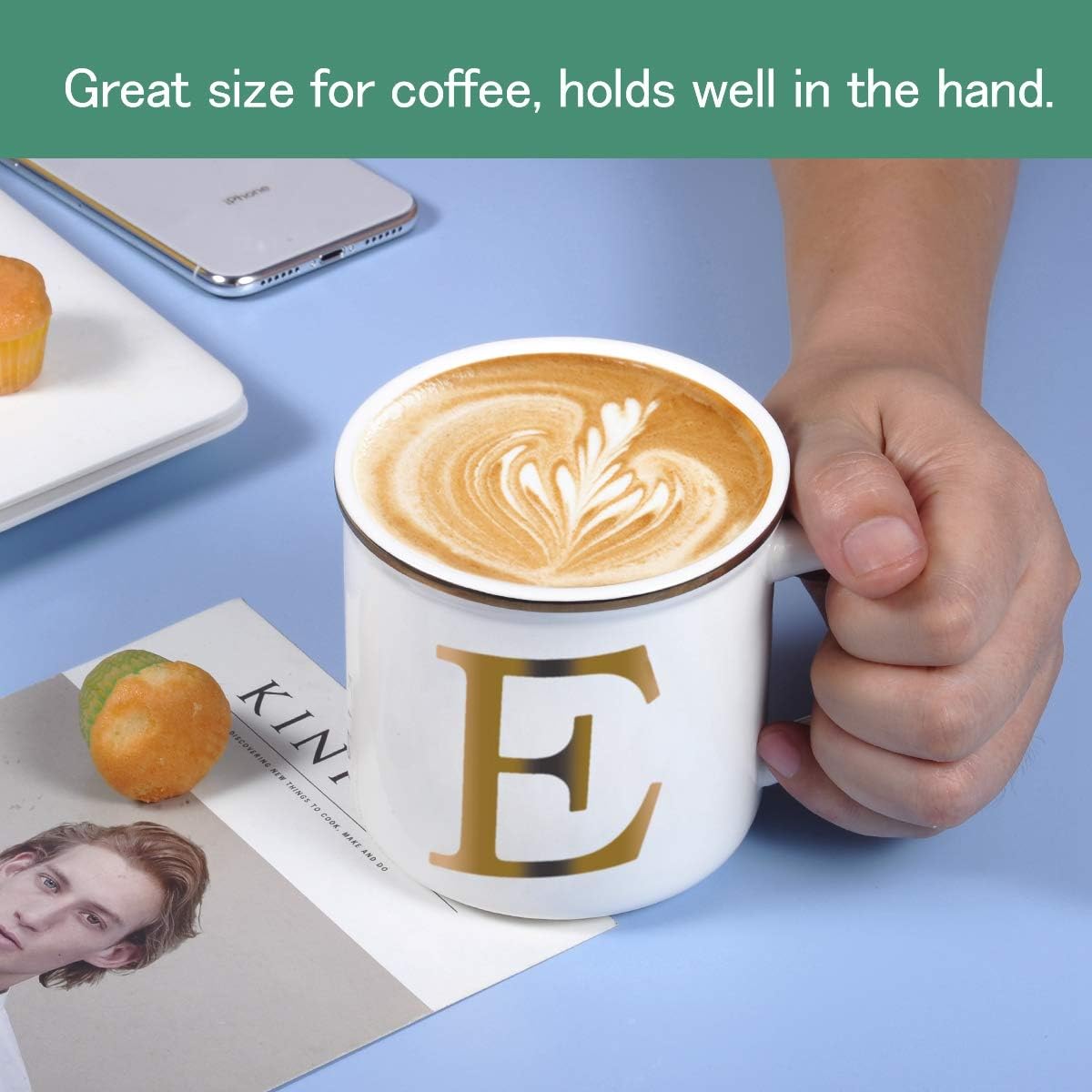 Miicol Ceramic Coffee Mug 16 oz, Monogram Coffee Cup, Golden Initial Tea Mug, Personalized Tea Cup, Unique Gift, Large Mug for Home, Office, Letter E