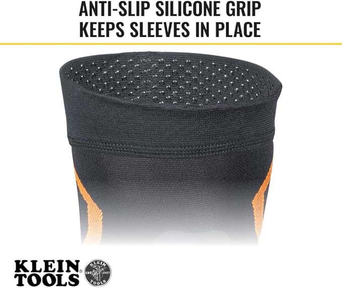 Klein Tools 60624 Knee Pad Compression Sleeve, Knee Support for Construction, Workers and Athletes, Black, L/XL