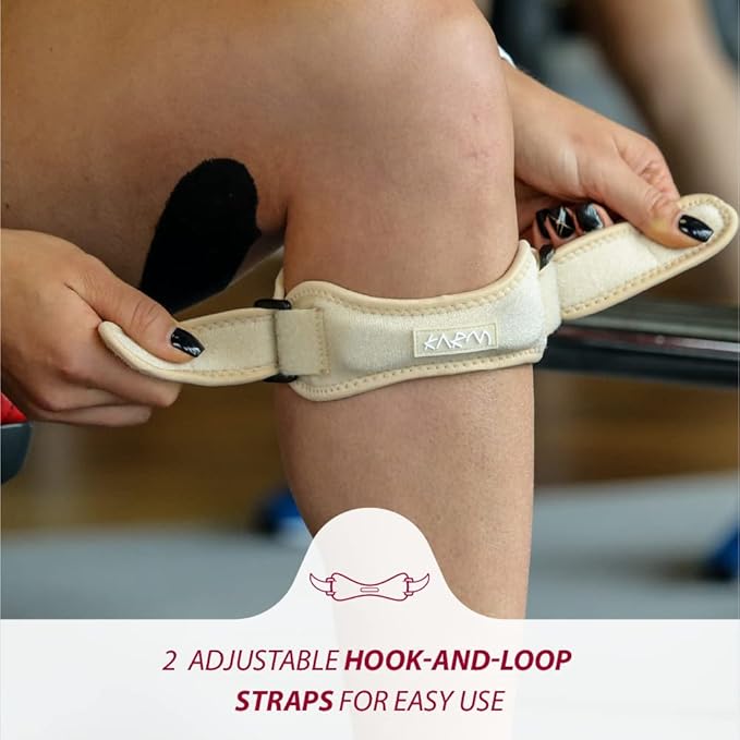 KARM Plus Size Knee Brace for Women & Men Plus Size - Patella Band - Patellar Tendon Support Strap for Jumpers Knee Pain, Basketball, Sports, Obese (XXL/3XL/4XL/5XL/6XL, Pair of 2 Straps, Beige)