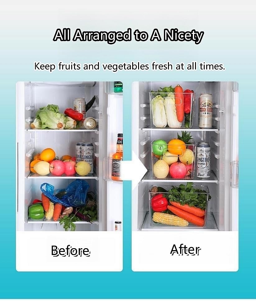 Set of 8 pack Clear Plastic Storage Bins, Pantry Organization and Storage, Clear Organizing Bins for Kitchen Organization, Freeze Storage, Home Edit and Cabinet Organizers (8Large)