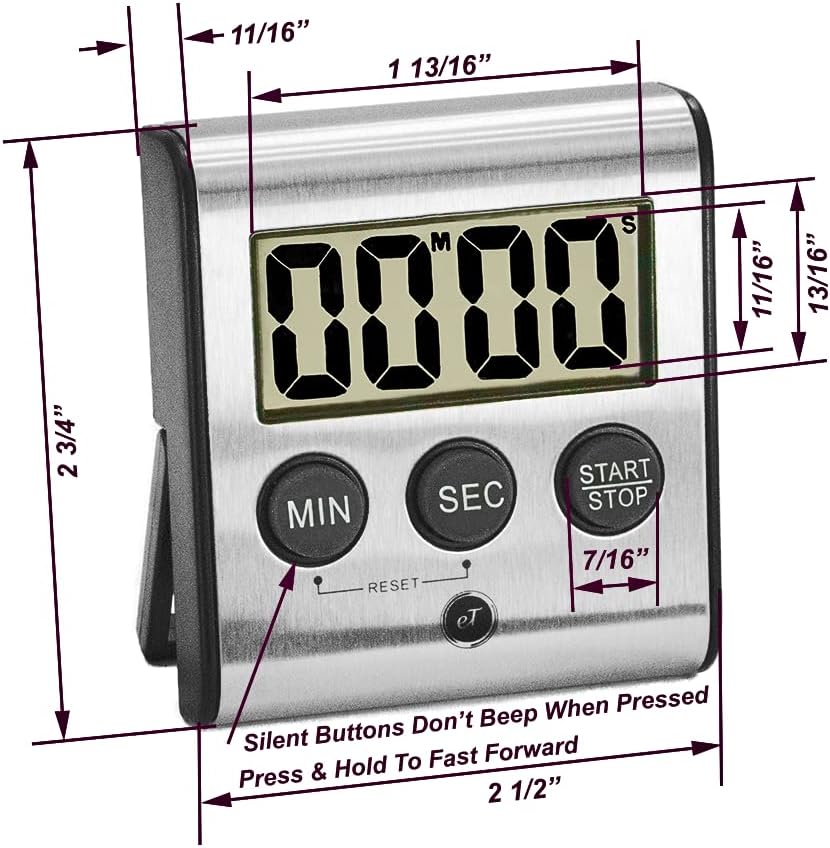 Elegant Digital Kitchen Timer, Stainless Steel Model eT-23, Super Strong Magnetic Back, Loud Alarm, Large Display, Auto Memory, Auto Shut-Off by eTradewinds
