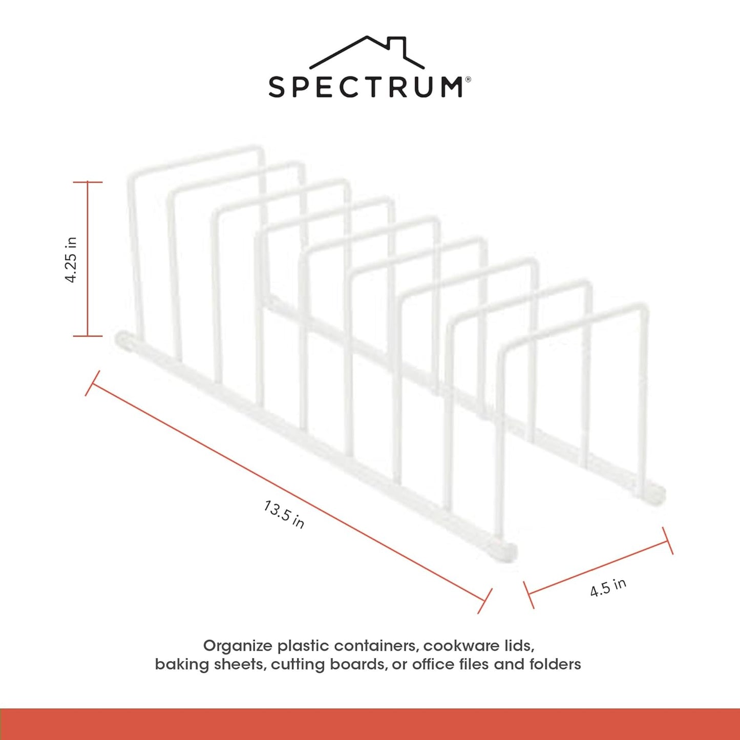 Spectrum Euro Cutting Board Holder Stand for Countertop or Inside Kitchen Cabinet Organization Matte White, 8 Slot Cutting Board Drying Rack or Cabinet Plate Bakeware Storage Organizer