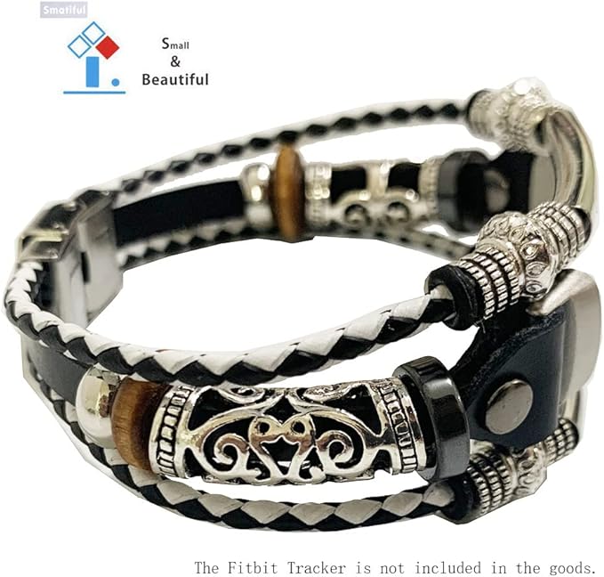 Luxe Bling Bands with Pin for Womens and Girls, Adjustable Accessory Thin Genuine Leather Exercise Watch Band Compatible with for Fitbit Luxe, Black and White