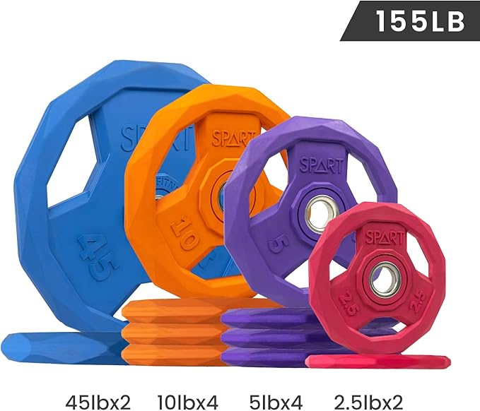 SPART Color Coded Weight Plate 1-Inch Rubber Coated Standard Grip Plate for Barbell,Solid Cast Iron Weight Plates for Strength Training,Weightlifting,Crossfit, Fit All 25/28mm Barbells