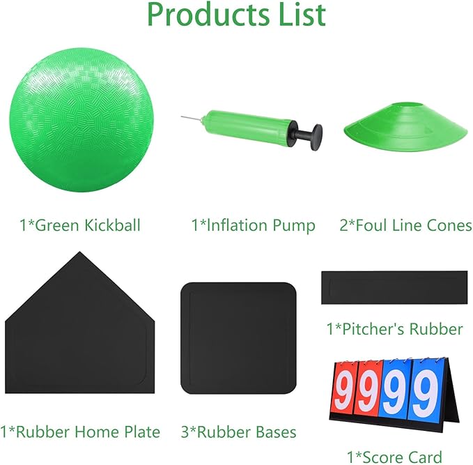 Kickball Set with Bases and Ball - 8.5" Kickball 12" Pump 14" Scoreboard