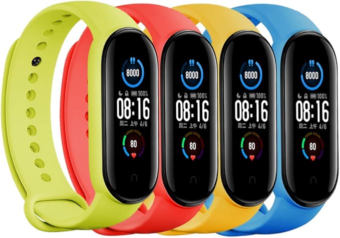 LeongLzt(4/5/8 PACK) Xiaomi Mi 5/6/7 Strap/Amazfit Band 5/6 Replacement Bands for Mi Band 5/6/7 SmartWatch Bands & Amazfit Band 5/6, Skin-Friendly Soft & Flexible Silicone Straps for Male and Female