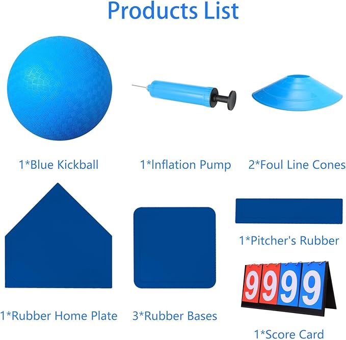 Kickball Set with Bases and Ball - 8.5" Kickball 12" Pump 14" Scoreboard