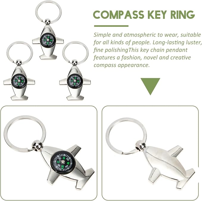Kisangel 3pcs Compass Keychain Compass Keyring Pocket Compass