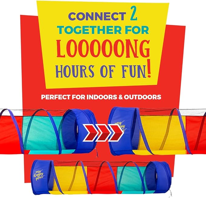 Kiddey Multicolored Play Tunnel for Kids (6’) – (2 Pack)