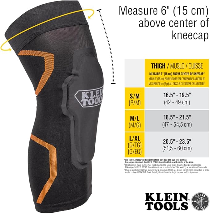 Klein Tools 60623 Knee Pad Compression Sleeve, Knee Support for Construction, Workers and Athletes, Black, M/L