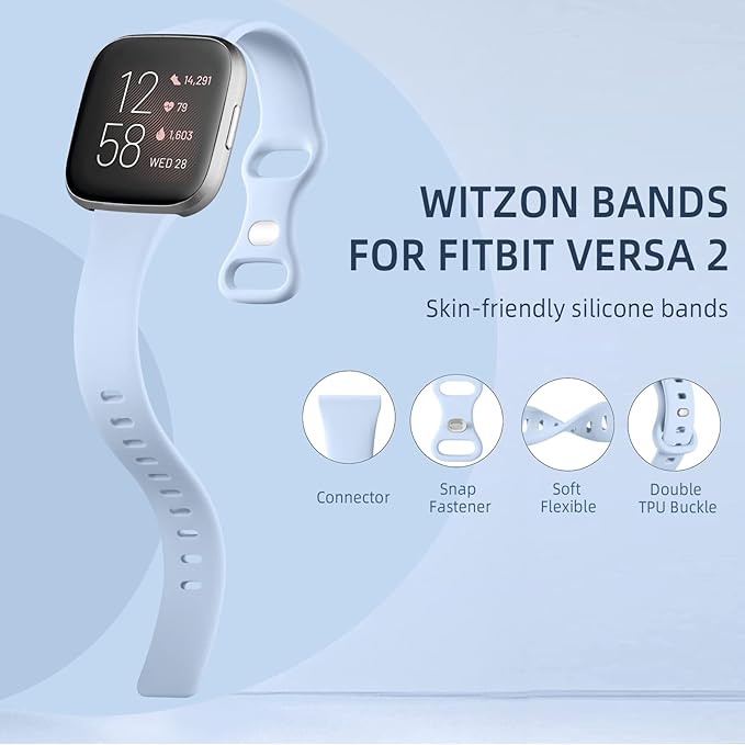 4 Pack Witzon Bands Compatible with Fitbit Versa 2/Lite/SE, Slim Thin Silicone Bands for Verson 2 Women Men, Sport Replacement Wristband Strap for Fitbit Smart Watch(Small, Lilac/White/Pink Sand/Gray)