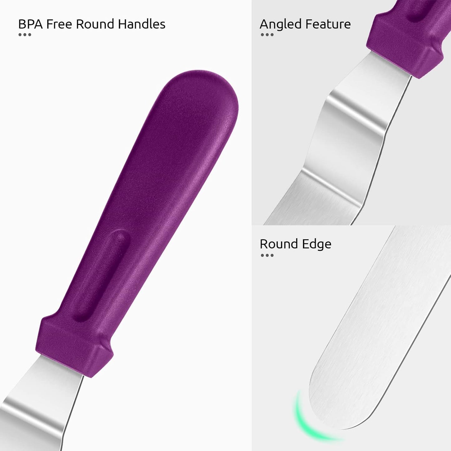 Icing Spatula, U-Taste Offset Spatula Set with 6", 8", 10" Blade, 18/0 Stainless Steel with PP Plastic Handle Angled Cake Decorating Frosting Spatula Set of 3 (Purple)