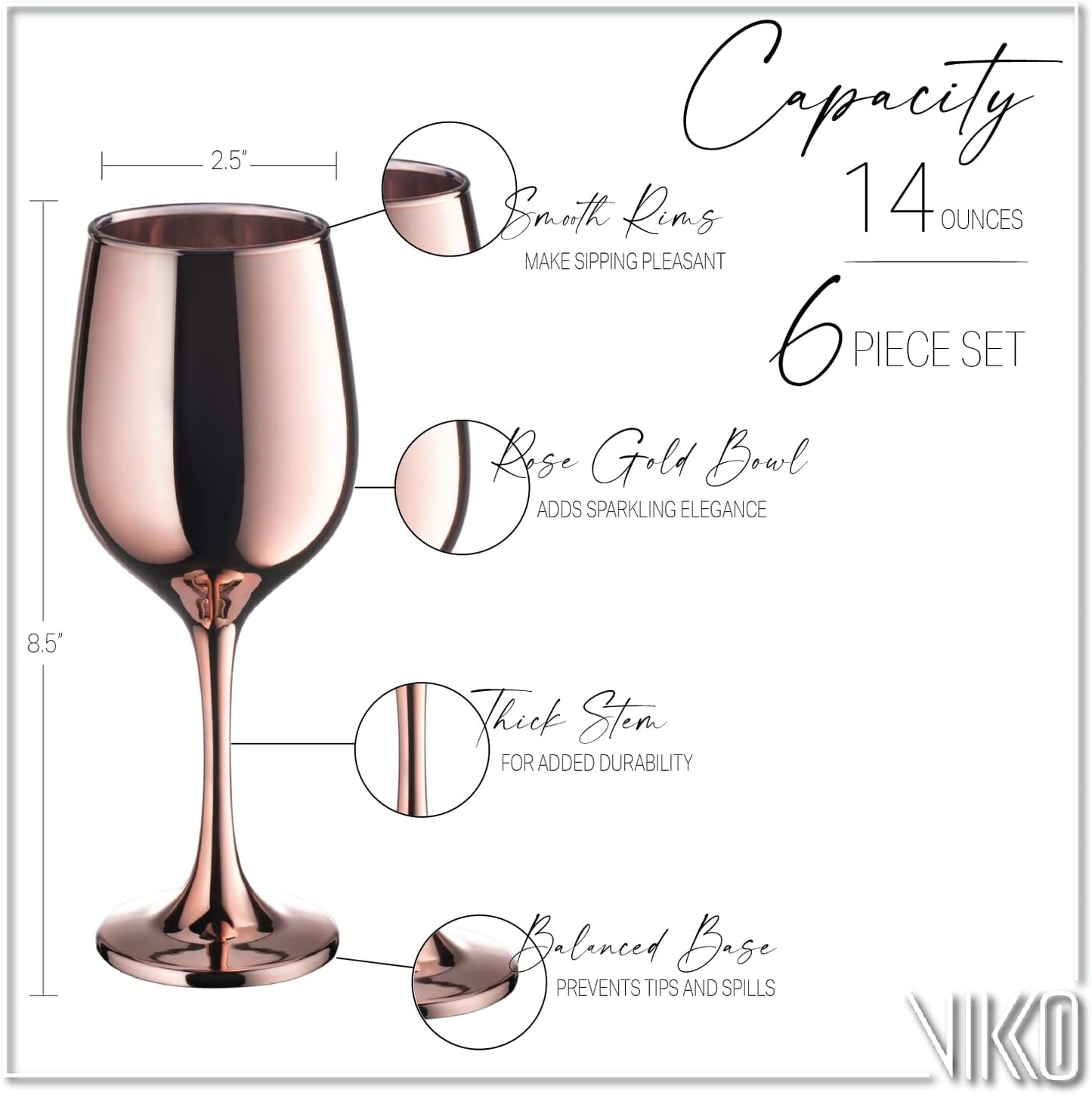 Vikko Décor Wine Glasses, Light Gold Wine Glass, 14 Oz Fancy Wine Glasses With Stem For Red And White Wine, Thick And Durable Wine Glass, Dishwasher Safe, Set Of 6