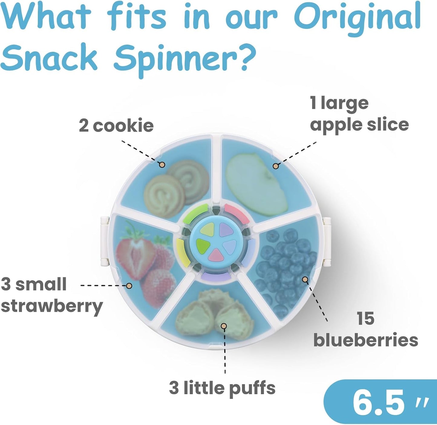 Kids Snack Spinner – Reusable Snack Container with 5 Compartments & Lid, BPA/PVC-Free, Dishwasher Safe, Perfect for Travel, School Lunches & On-the-Go Snacking, Blue