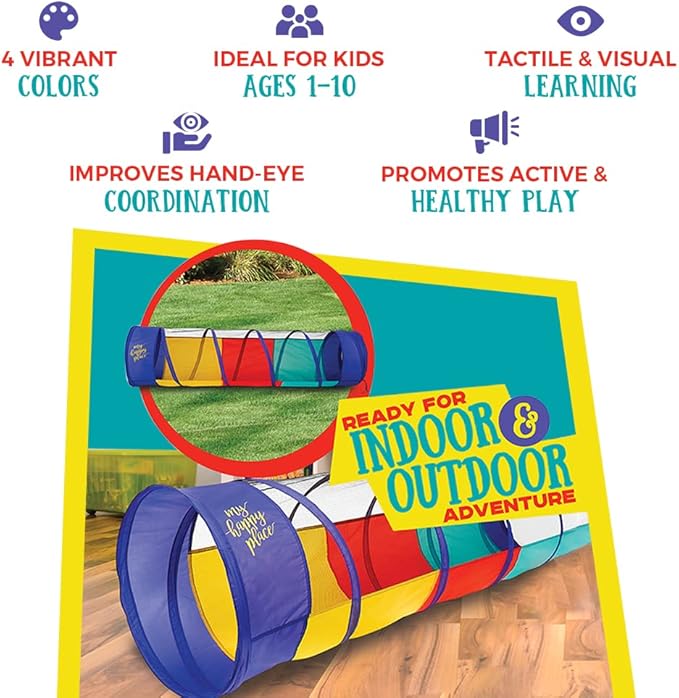 Kiddey Multicolored Play Tunnel for Kids (6’) – (2 Pack)