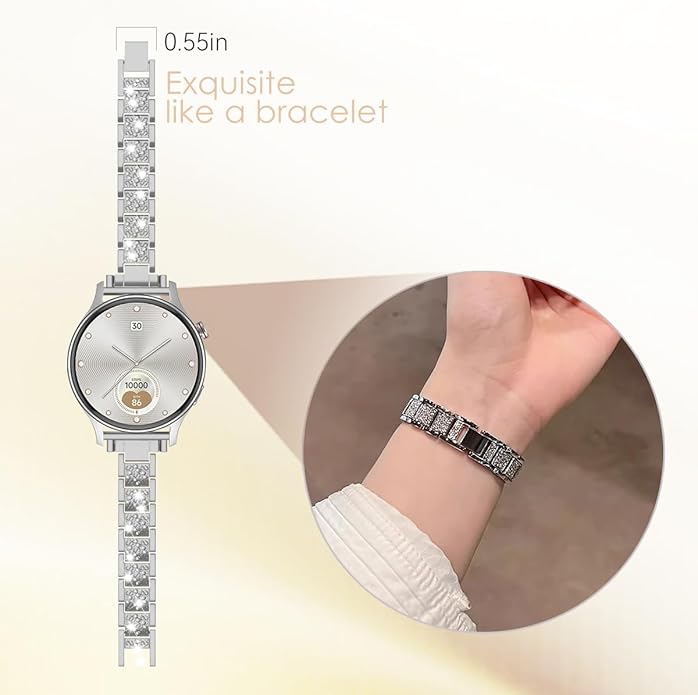 LYSANDRA Bands Compatible with Fitpolo AR-01 Smartwatch Band for Women, Metal Jewelry Sparkly Diamond Thin Replacement Compatible for aeac AR-01 Smartwatch