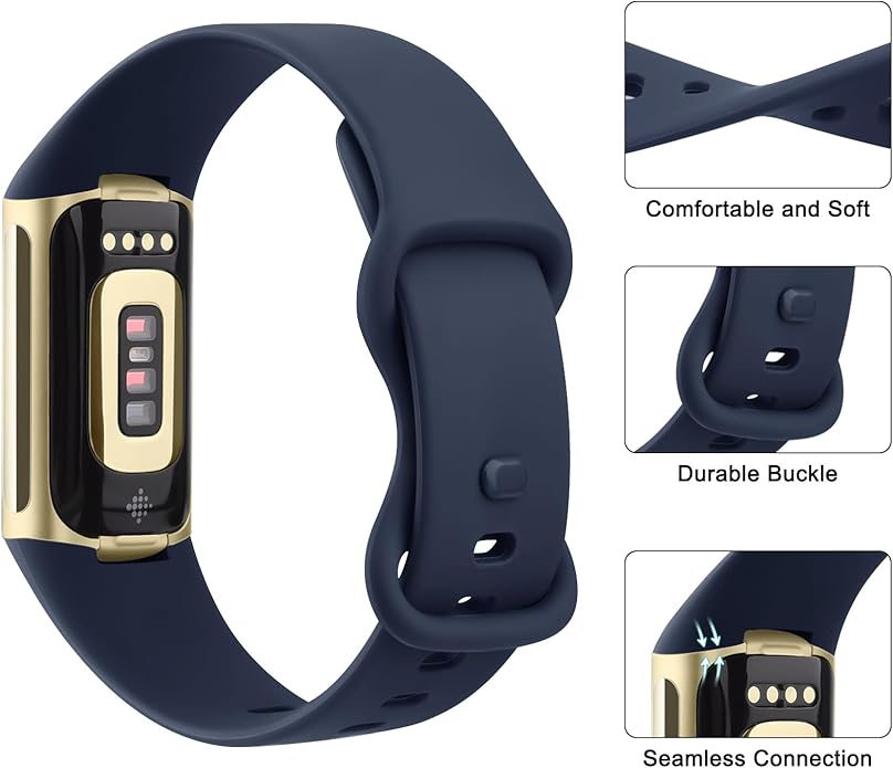 3 Pack Bands for Fitbit Charge 6 / Charge 5 Bands Women Men, Soft Silicone Waterproof Adjustable Wristband Replacement Sport Straps for Fitbit Charge 5 / Charge 6 Fitness Tracker