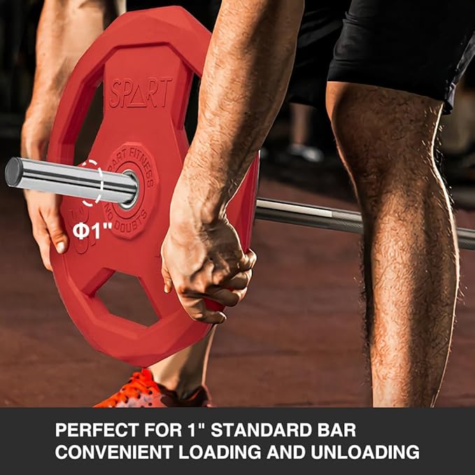 SPART Color Coded Weight Plate 1-Inch Rubber Coated Standard Grip Plate for Barbell,Solid Cast Iron Weight Plates for Strength Training,Weightlifting,Crossfit, Fit All 25/28mm Barbells