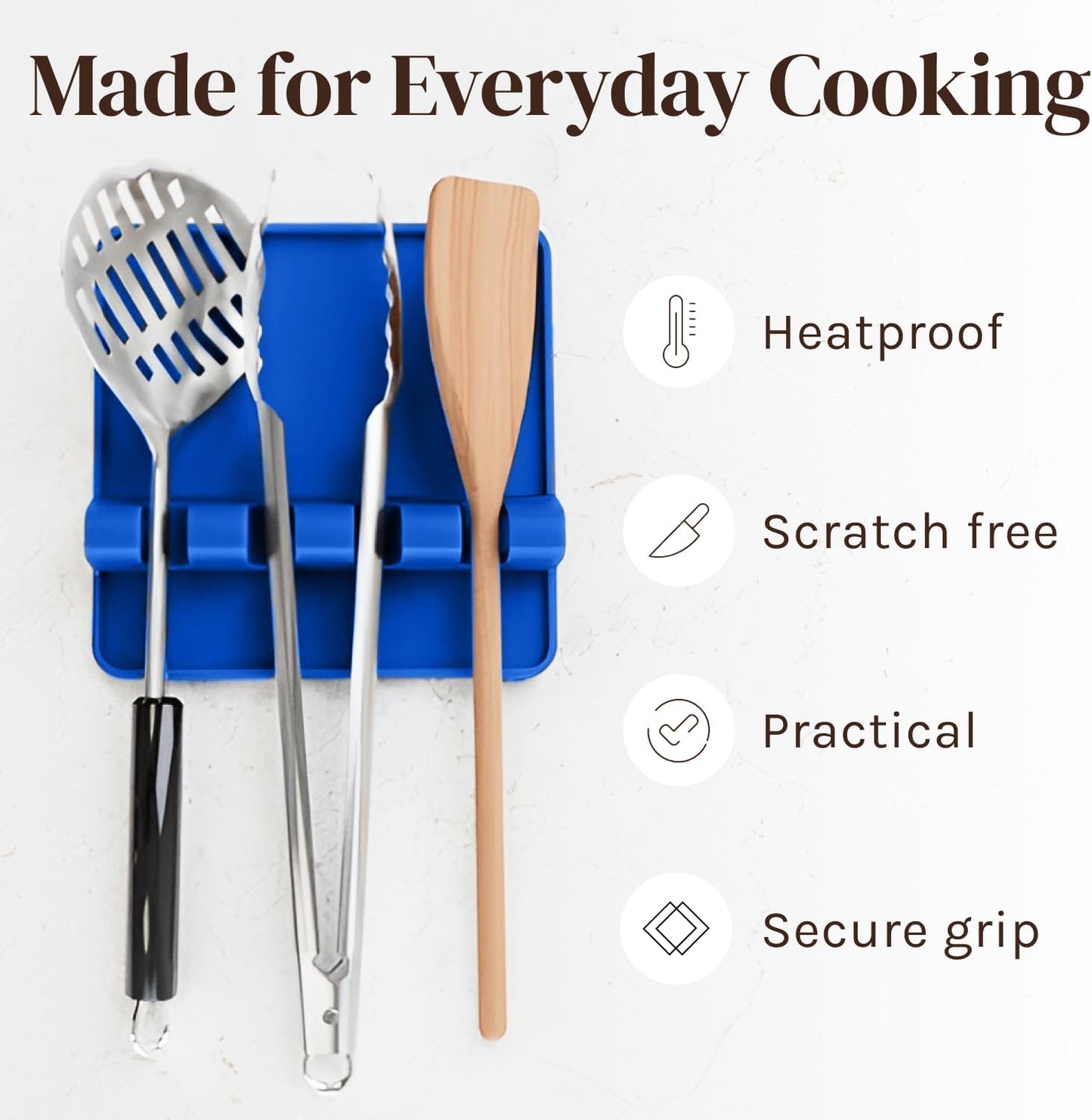 Silicone Spoon Rest for Stove Top with Drip Pad (Two Pack) - Heat Resistant BPA Free Utensil Rest & Spoon Holder for Kitchen Counter - Grill Utensil Holder - Spatula Holder, Tongs, Ladle