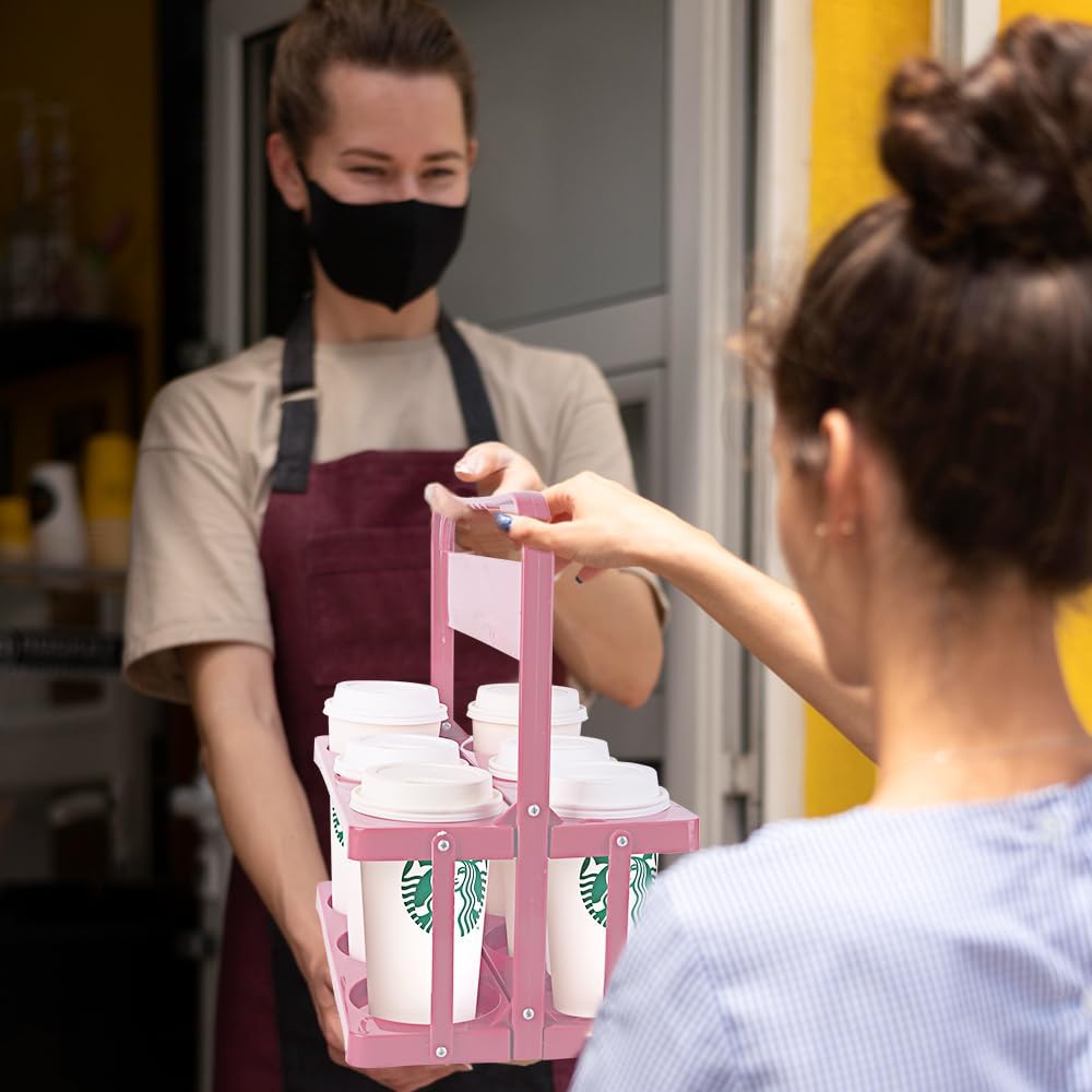 Reusable Drink Carrier with Handle for Doordash, Grubhub, Portable Cup/Coffee Holder Accessories for Delivery, Foldable Drinks Caddy with Tray, Car Durable Plastic Festive Bottle, Vacation Container