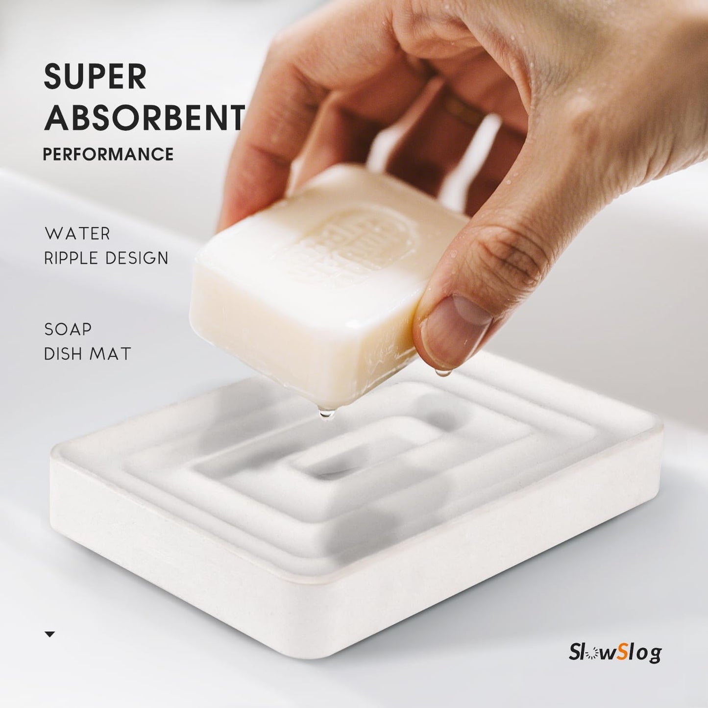 1 Pack Diatomite Soap Dish Holder, Quick Dry Stone Bath Tray, Diatomaceous Earth Stone Soap Holder, Water Absorbent Rectangular Soap Dish for Bar Soap, White