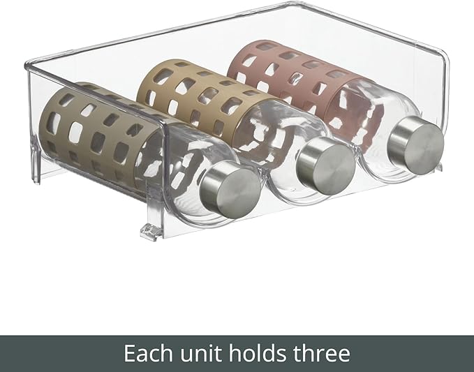 mDesign Plastic Free-Standing Stackable 3 Bottle Storage Holder Rack - Water, Wine, and Drink Organizer Shelf for Kitchen Countertop, Cabinet, Pantry, Fridge, Freezer, 4 Pack - Clear