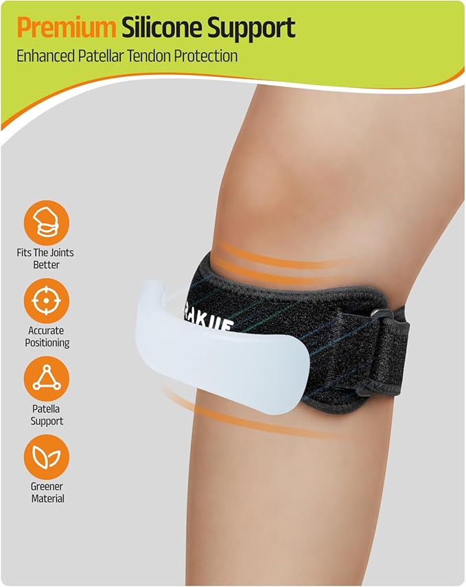 Knee Strap, Silicone Knee Brace for Precise Compression, Non-Slip Patella Tendon Support Strap, Patella Knee Strap for Men Women, Knee Support Band for Running, Weightlifting, Basketball (2 Pack, Black)