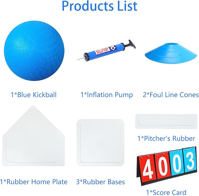 Kickball Set with Bases and Ball - 8.5" Kickball 12" Pump 14" Scoreboard