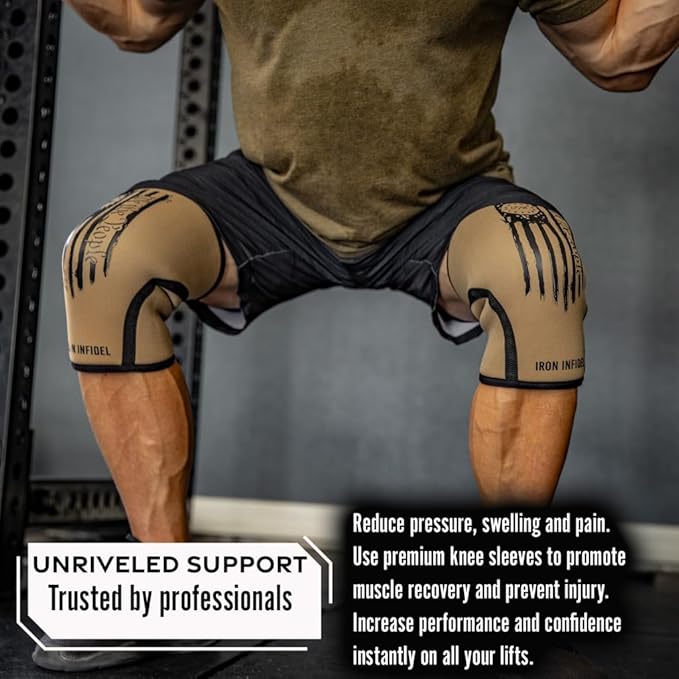 Knee Sleeves for Weightlifting & Powerlifting (7mm Pair) For Men & Women - Knee Wraps for Weight Lifting, Squats, Fitness, Gym Workout, Crossfit - IPF Approved Knee Compression Sleeve Support